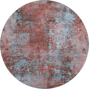 HomeRoots 8' Coral and Blue Abstract Round Rug - Washable, UV-Protected, Perfect for Busy Homes & Patios 701446