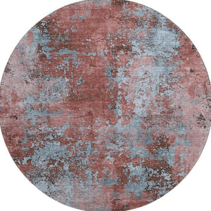 HomeRoots 8' Coral and Blue Abstract Round Rug - Washable, UV-Protected, Perfect for Busy Homes & Patios 701446