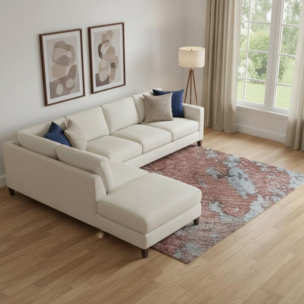 HomeRoots 9' X 12' Coral And Blue Abstract Area Rug – Stylish, Washable, UV-Protected, Perfect for Family Homes! 701448