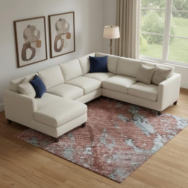 HomeRoots 10' Coral & Blue Abstract Washable Area Rug - UV Protected, Stylish, Durable, Perfect for High-Traffic Areas 701449