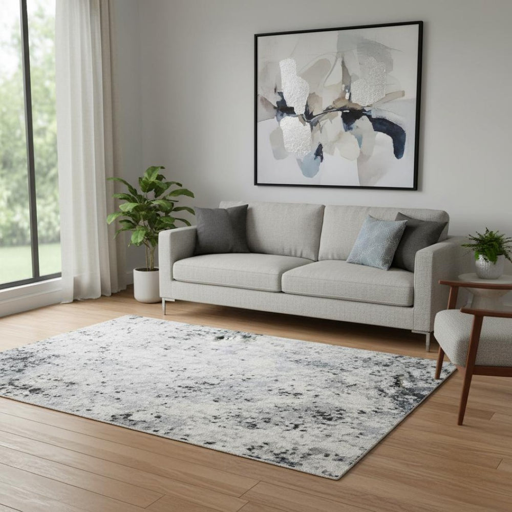 HomeRoots 5' X 8' Denim Blue & Gray Abstract Area Rug – Washable, UV Protected, Durable for High-Traffic Areas 701451