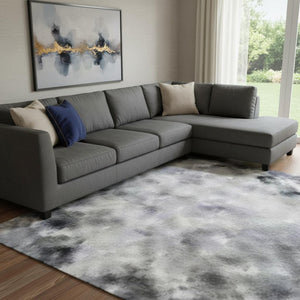 HomeRoots 8' X 10' Denim Blue & Gray Abstract Area Rug - Washable, UV Protected, Stain Resistant & Durable 701453