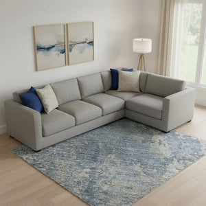 HomeRoots 9' X 12' Denim Blue & Gray Abstract Area Rug - Washable, UV Protected, Durable for High-Traffic Homes 701454