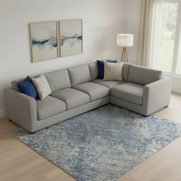 HomeRoots 9' X 12' Denim Blue & Gray Abstract Area Rug - Washable, UV Protected, Durable for High-Traffic Homes 701454