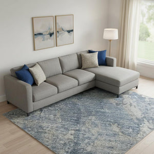 HomeRoots 10' X 14' Denim Blue & Gray Abstract Area Rug - Durable, Low-Maintenance, UV Protected for Homes 701455