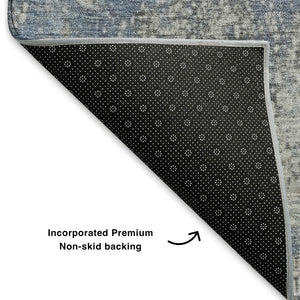 HomeRoots 10' X 14' Denim Blue & Gray Abstract Area Rug - Durable, Low-Maintenance, UV Protected for Homes 701455