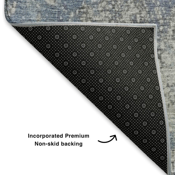 HomeRoots 10' X 14' Denim Blue & Gray Abstract Area Rug - Durable, Low-Maintenance, UV Protected for Homes 701455