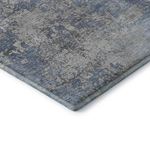 HomeRoots 10' X 14' Denim Blue & Gray Abstract Area Rug - Durable, Low-Maintenance, UV Protected for Homes 701455
