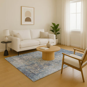 HomeRoots 10' X 14' Denim Blue & Gray Abstract Area Rug - Durable, Low-Maintenance, UV Protected for Homes 701455