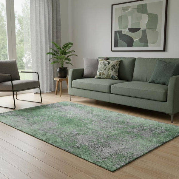 HomeRoots 5' X 8' Green and Gray Abstract Area Rug - Washable, UV Protected, Stain-Resistant for Modern Living 701457