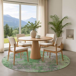 HomeRoots 8' Green and Gray Abstract Round Rug - Washable, UV Protected, Durable & Stylish for Modern Spaces 701458
