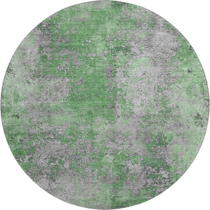 HomeRoots 8' Green and Gray Abstract Round Rug - Washable, UV Protected, Durable & Stylish for Modern Spaces 701458
