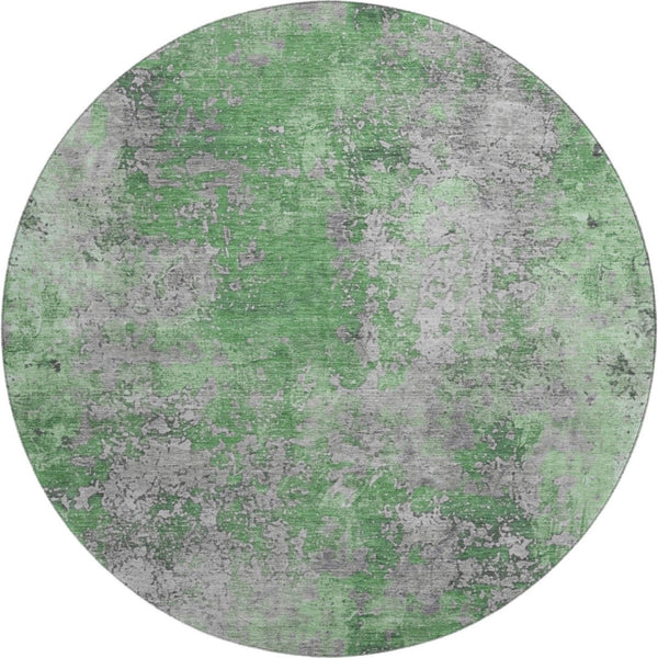 HomeRoots 8' Green and Gray Abstract Round Rug - Washable, UV Protected, Durable & Stylish for Modern Spaces 701458