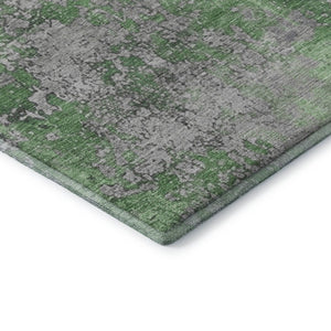 HomeRoots 8' Green and Gray Abstract Round Rug - Washable, UV Protected, Durable & Stylish for Modern Spaces 701458