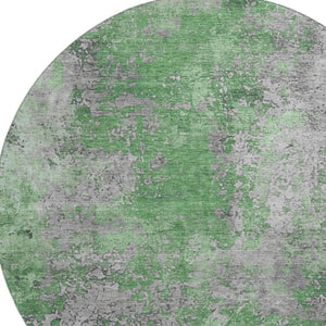 HomeRoots 8' Green and Gray Abstract Round Rug - Washable, UV Protected, Durable & Stylish for Modern Spaces 701458
