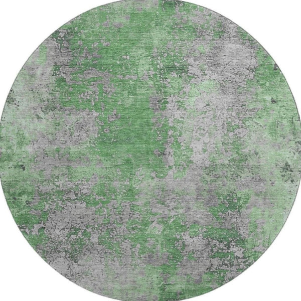 HomeRoots 8' Green and Gray Abstract Round Rug - Washable, UV Protected, Durable & Stylish for Modern Spaces 701458