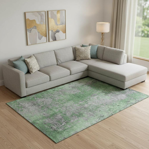 HomeRoots 9' X 12' Green & Gray Abstract Area Rug – Washable, UV-Protected, Stain-Resistant for High-Traffic Homes 701460