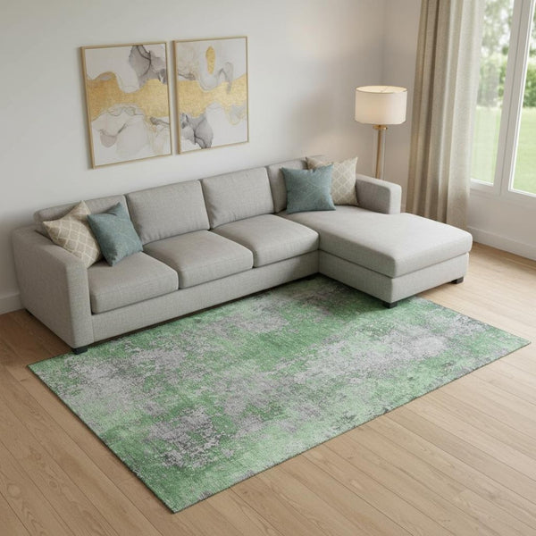 HomeRoots 10' x 14' Abstract Green and Gray Washable Area Rug with UV Protection for Active Homes & Spaces 701461