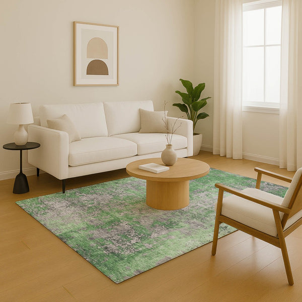 HomeRoots 10' x 14' Abstract Green and Gray Washable Area Rug with UV Protection for Active Homes & Spaces 701461