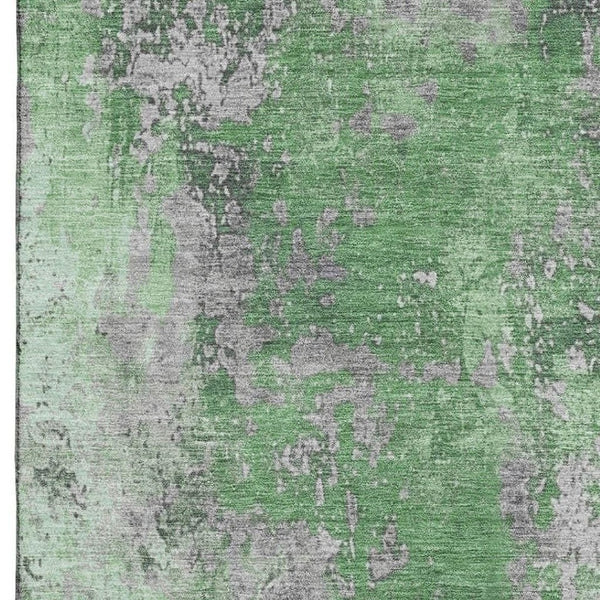 HomeRoots 10' x 14' Abstract Green and Gray Washable Area Rug with UV Protection for Active Homes & Spaces 701461