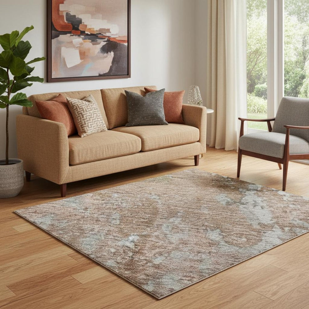 HomeRoots 5' X 8' Modern Abstract Rust and Gray Area Rug - Washable, UV Protected, Durable for Busy Homes 701463