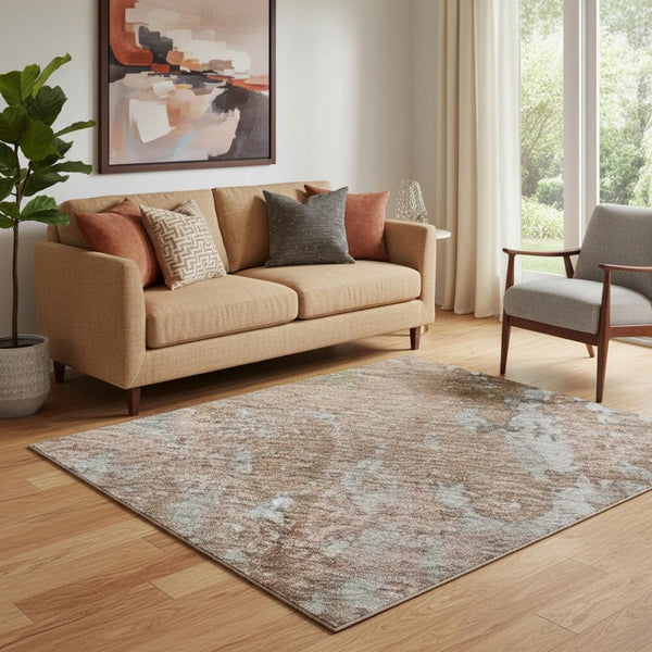 HomeRoots 5' X 8' Modern Abstract Rust and Gray Area Rug - Washable, UV Protected, Durable for Busy Homes 701463