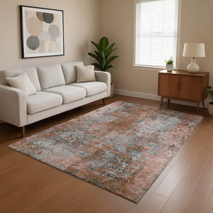 HomeRoots 5' X 8' Modern Abstract Rust and Gray Area Rug - Washable, UV Protected, Durable for Busy Homes 701463