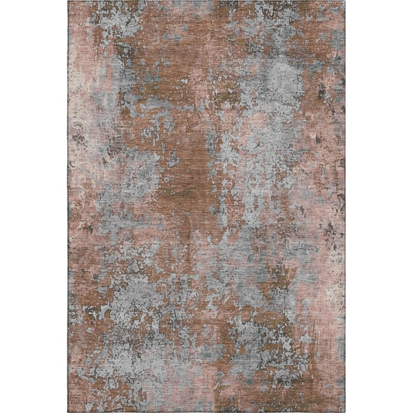 HomeRoots 5' X 8' Modern Abstract Rust and Gray Area Rug - Washable, UV Protected, Durable for Busy Homes 701463