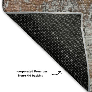 HomeRoots 5' X 8' Modern Abstract Rust and Gray Area Rug - Washable, UV Protected, Durable for Busy Homes 701463