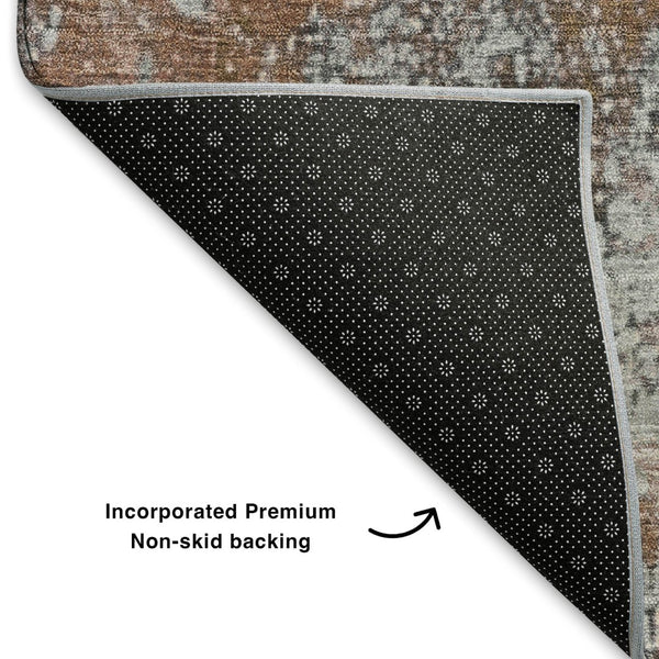 HomeRoots 5' X 8' Modern Abstract Rust and Gray Area Rug - Washable, UV Protected, Durable for Busy Homes 701463