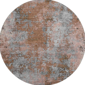 HomeRoots 8' Rust and Gray Abstract Round Rug - Washable, UV Protected, Stylish, and Durable for High Traffic Areas 701464