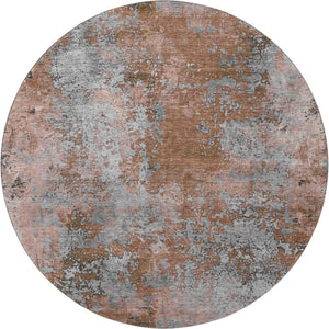 HomeRoots 8' Rust and Gray Abstract Round Rug - Washable, UV Protected, Stylish, and Durable for High Traffic Areas 701464