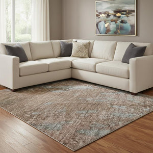 HomeRoots 8' X 10' Washable Rust and Gray Abstract Area Rug - Durable, Stylish, UV Protected for Family Homes 701465