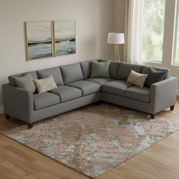 HomeRoots 9' X 12' Stylish Rust and Gray Abstract Washable Area Rug with UV Protection for High-Traffic Spaces 701466