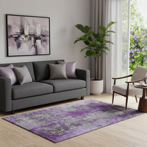 HomeRoots 5' X 8' Modern Purple and Gray Abstract Washable Area Rug with UV Protection for High Traffic Homes 701469