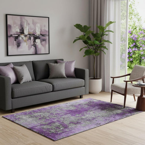 HomeRoots 5' X 8' Modern Purple and Gray Abstract Washable Area Rug with UV Protection for High Traffic Homes 701469
