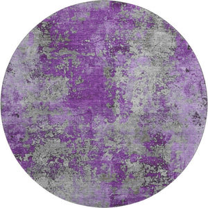 HomeRoots 8' Modern Purple and Gray Abstract Round Rug - Washable, UV-Protected, Durable for High-Traffic Areas 701470