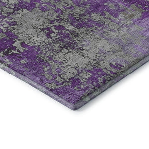 HomeRoots 8' Modern Purple and Gray Abstract Round Rug - Washable, UV-Protected, Durable for High-Traffic Areas 701470