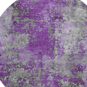 HomeRoots 8' Modern Purple and Gray Abstract Round Rug - Washable, UV-Protected, Durable for High-Traffic Areas 701470