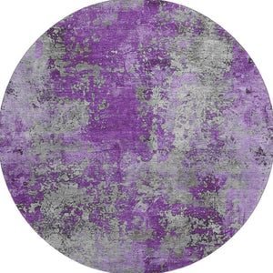 HomeRoots 8' Modern Purple and Gray Abstract Round Rug - Washable, UV-Protected, Durable for High-Traffic Areas 701470