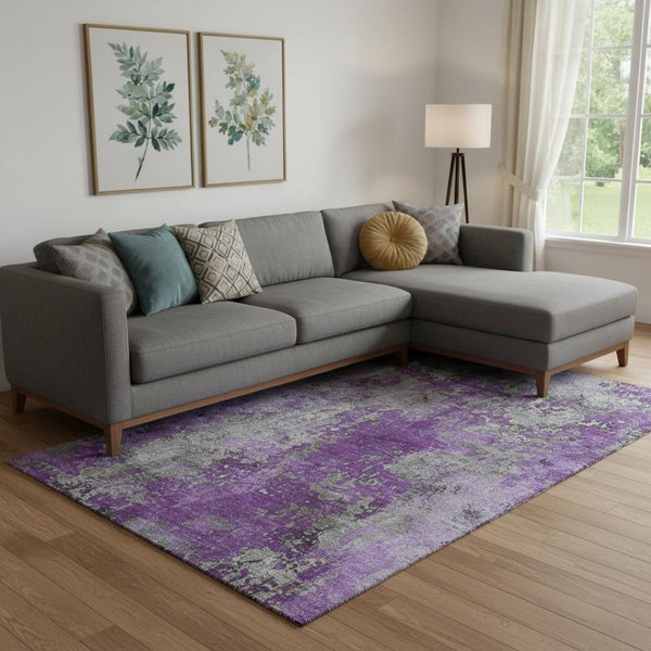 HomeRoots 9' X 12' Purple and Gray Abstract Washable Area Rug with UV Protection for Modern Homes & Families 701472