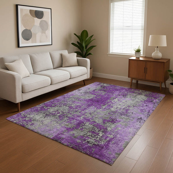 HomeRoots 9' X 12' Purple and Gray Abstract Washable Area Rug with UV Protection for Modern Homes & Families 701472