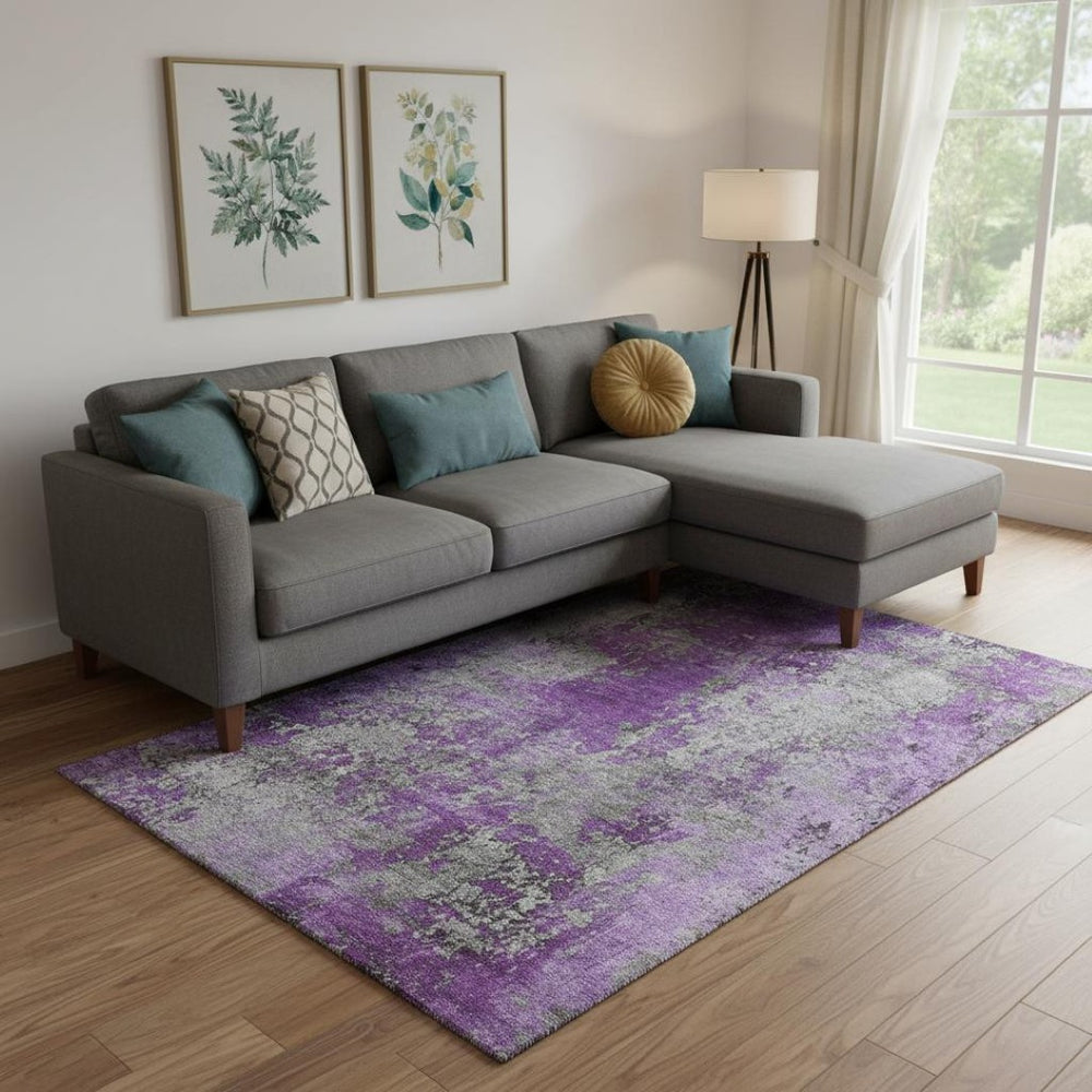HomeRoots 10' X 14' Purple and Gray Abstract Washable Area Rug – Stain-Resistant, UV Protected, Non-Slip Design 701473