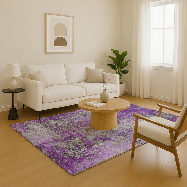 HomeRoots 10' X 14' Purple and Gray Abstract Washable Area Rug – Stain-Resistant, UV Protected, Non-Slip Design 701473