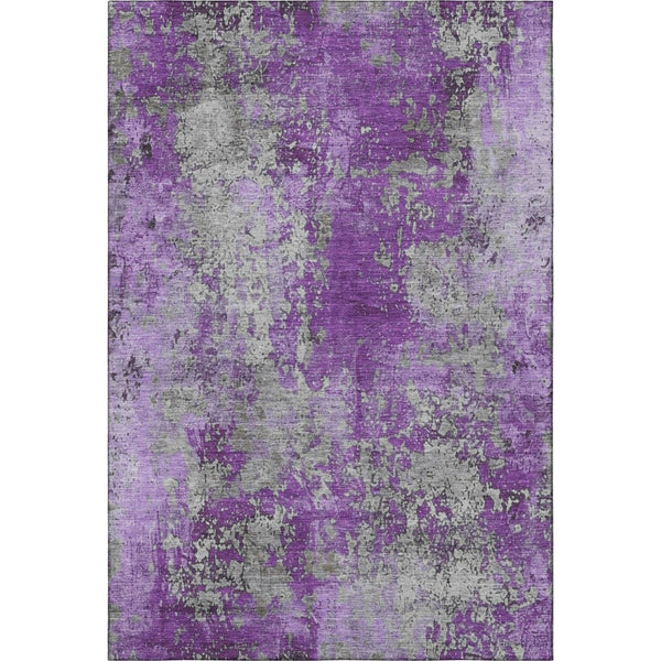 HomeRoots 10' X 14' Purple and Gray Abstract Washable Area Rug – Stain-Resistant, UV Protected, Non-Slip Design 701473