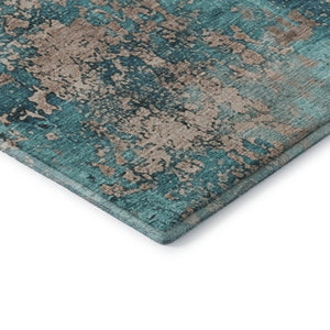 HomeRoots 8' Teal And Beige Abstract Round Rug – Washable, UV-Protected, Stylish & Durable for Any Space 701476