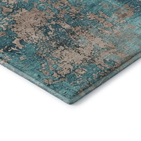 HomeRoots 8' Teal And Beige Abstract Round Rug – Washable, UV-Protected, Stylish & Durable for Any Space 701476