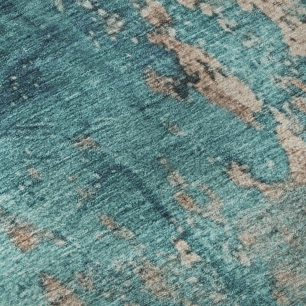 HomeRoots 8' Teal And Beige Abstract Round Rug – Washable, UV-Protected, Stylish & Durable for Any Space 701476