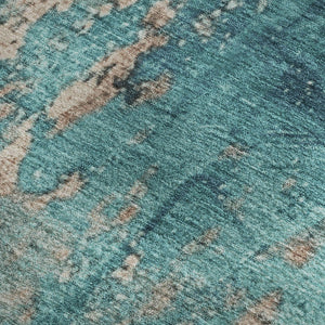 HomeRoots 9' X 12' Teal and Beige Abstract Area Rug - Washable, UV Protected, Durable & Perfect for Homes! 701478