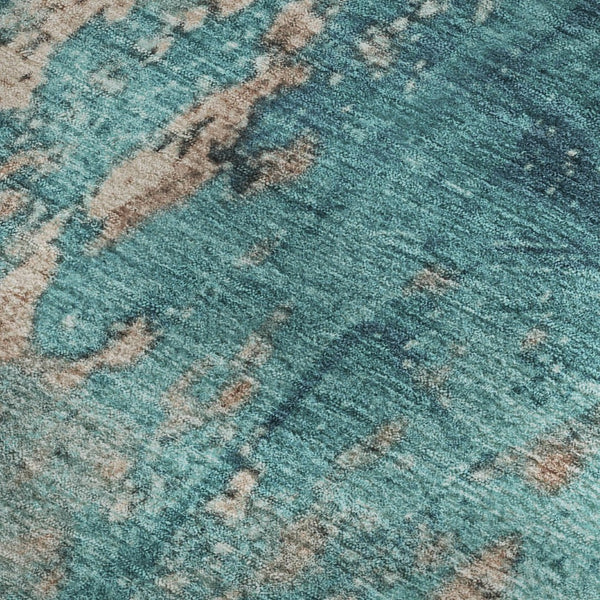 HomeRoots 9' X 12' Teal and Beige Abstract Area Rug - Washable, UV Protected, Durable & Perfect for Homes! 701478